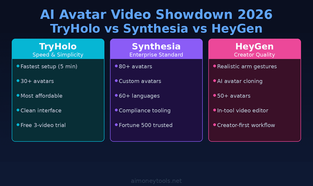 TryHolo vs Synthesia vs HeyGen 2026: Best AI Avatar Video Tool