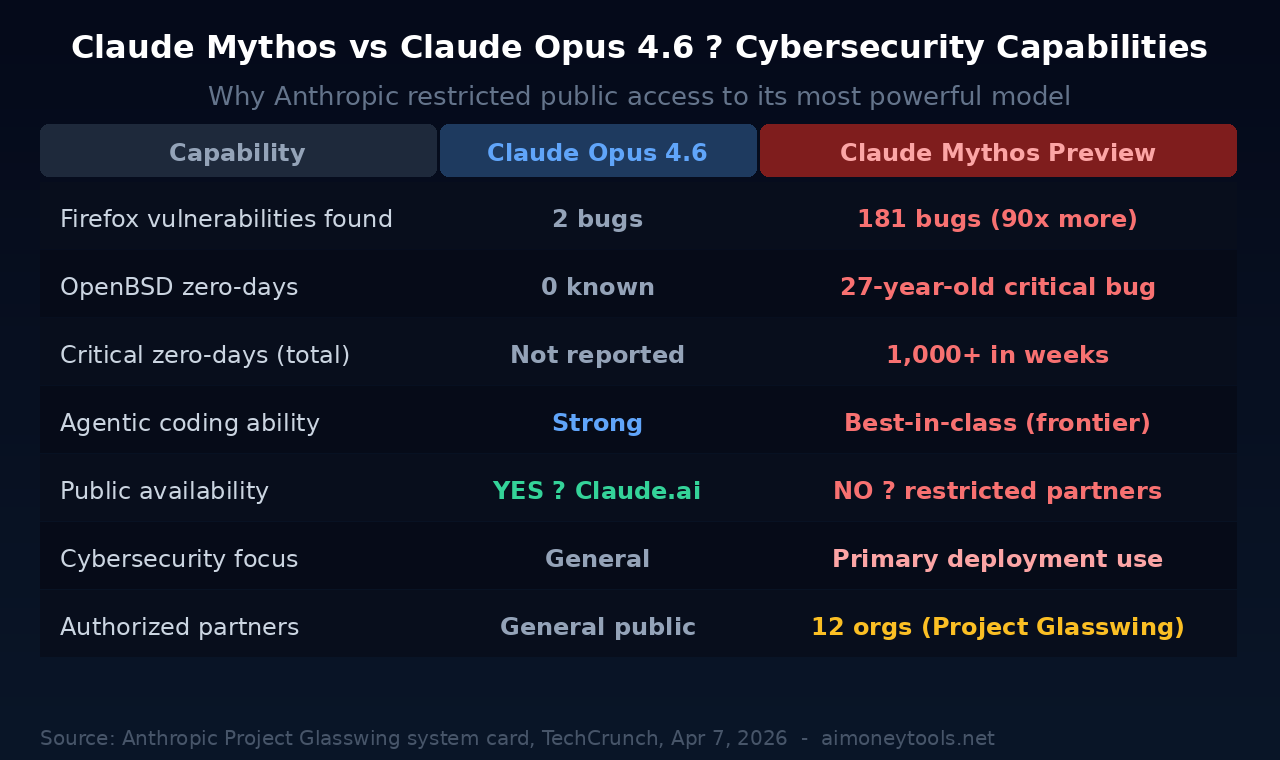 Capability comparison between Claude Mythos and Claude Opus 4.6
