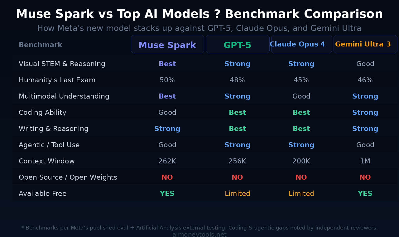 Muse Spark benchmark comparison vs GPT-5, Claude Opus, Gemini