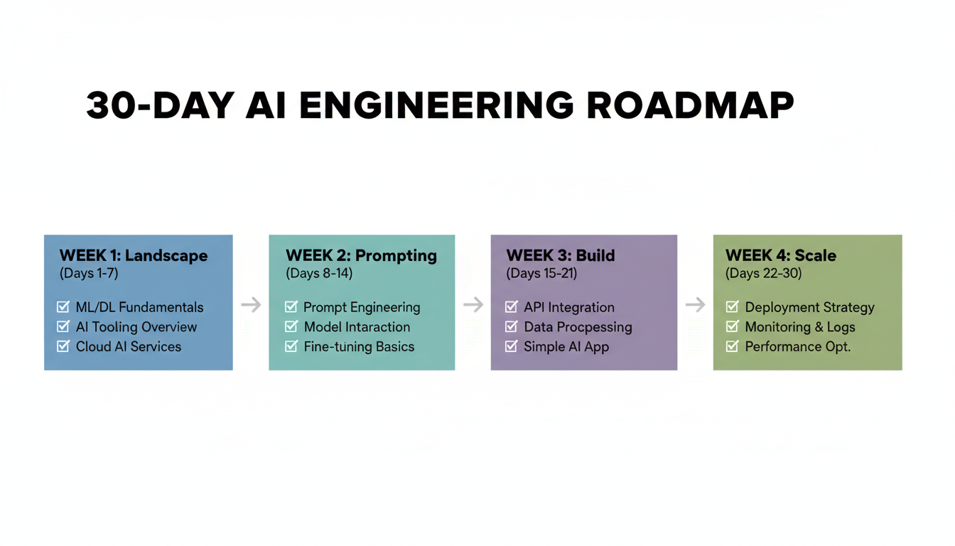 30-Day AI Engineering Roadmap — 4 phases with daily milestones