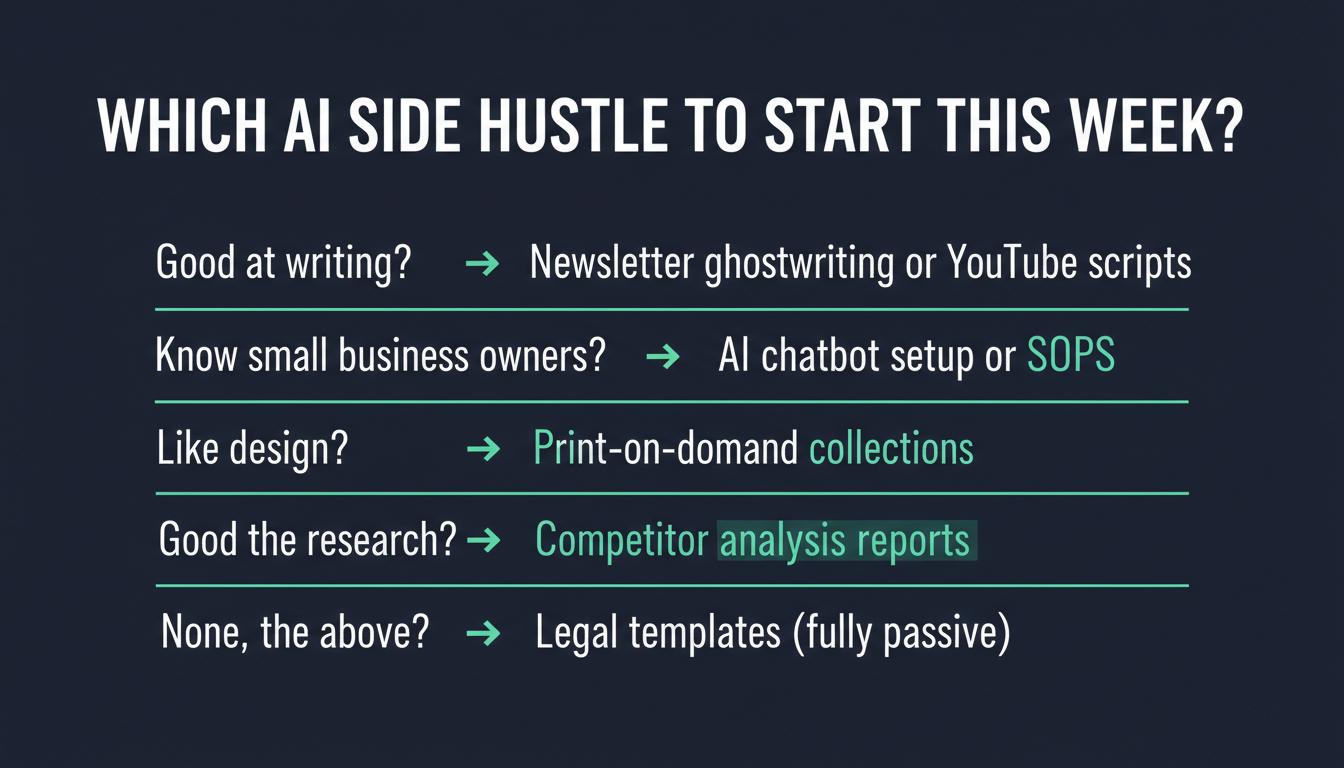 Quick decision guide: which AI side hustle to start this week based on your skills