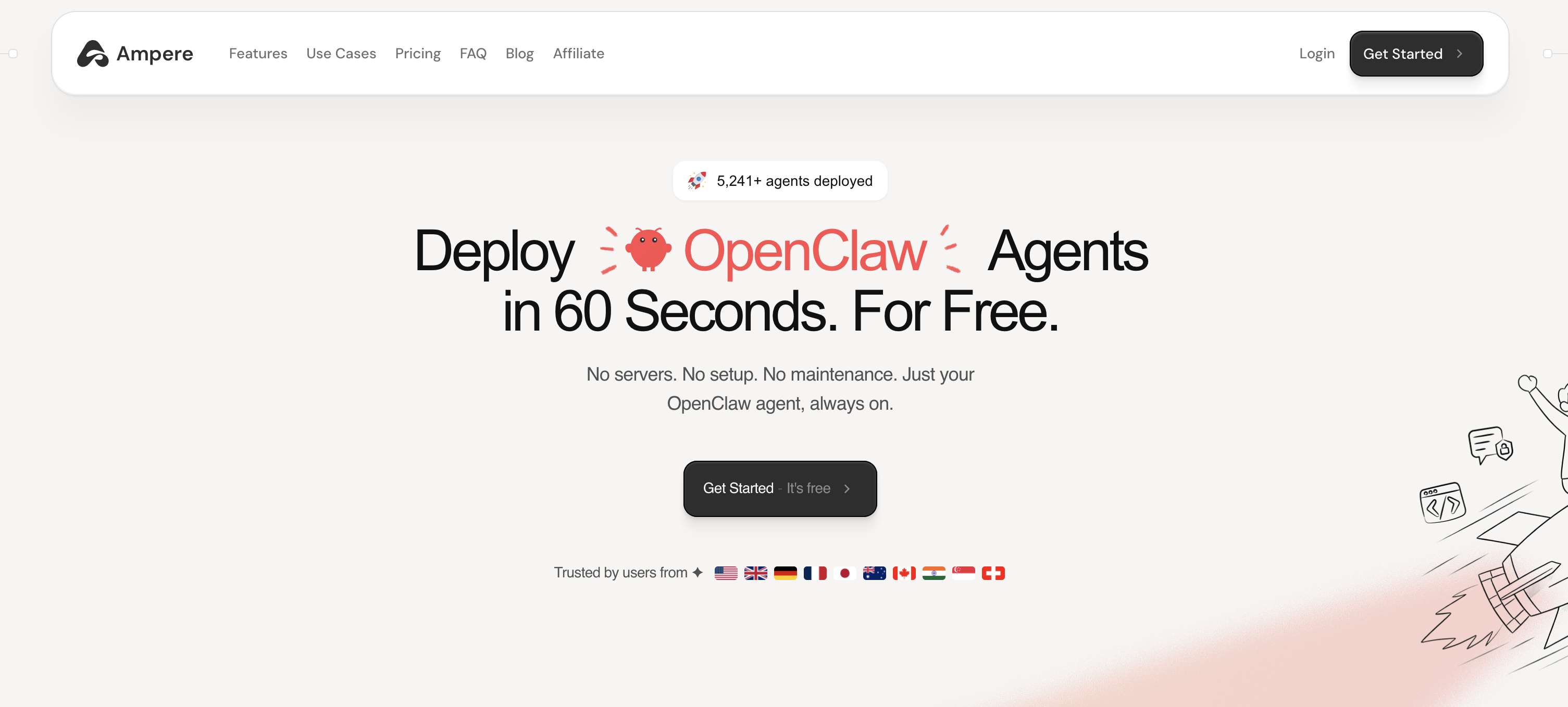 Ampere — Deploy your own AI agent in 60 seconds, for free. 5,241+ agents deployed.