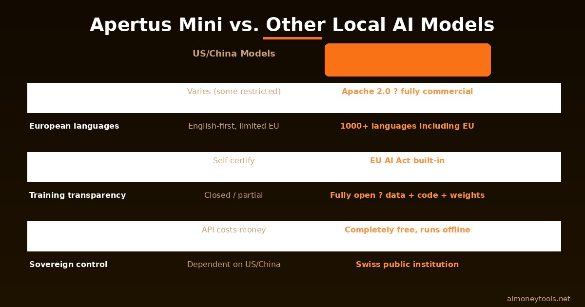 Apertus Mini vs US/China local AI models — comparison 2026