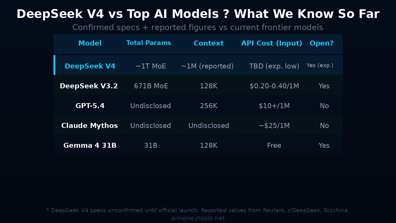 DeepSeek V4 specs: architecture, context, chips, and pricing comparison