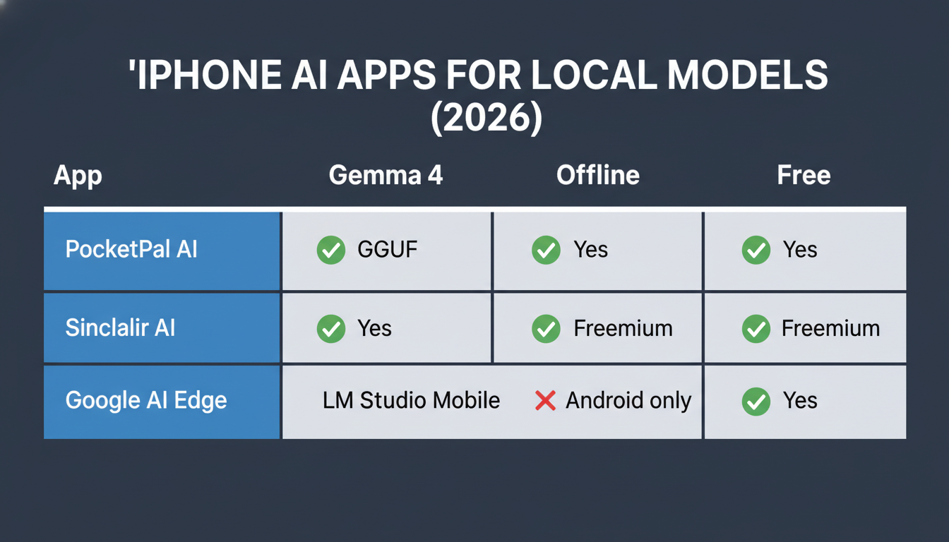 iPhone AI apps for local models comparison: PocketPal AI, Sinclair AI, LM Studio Mobile, and why Google AI Edge Gallery is Android-only