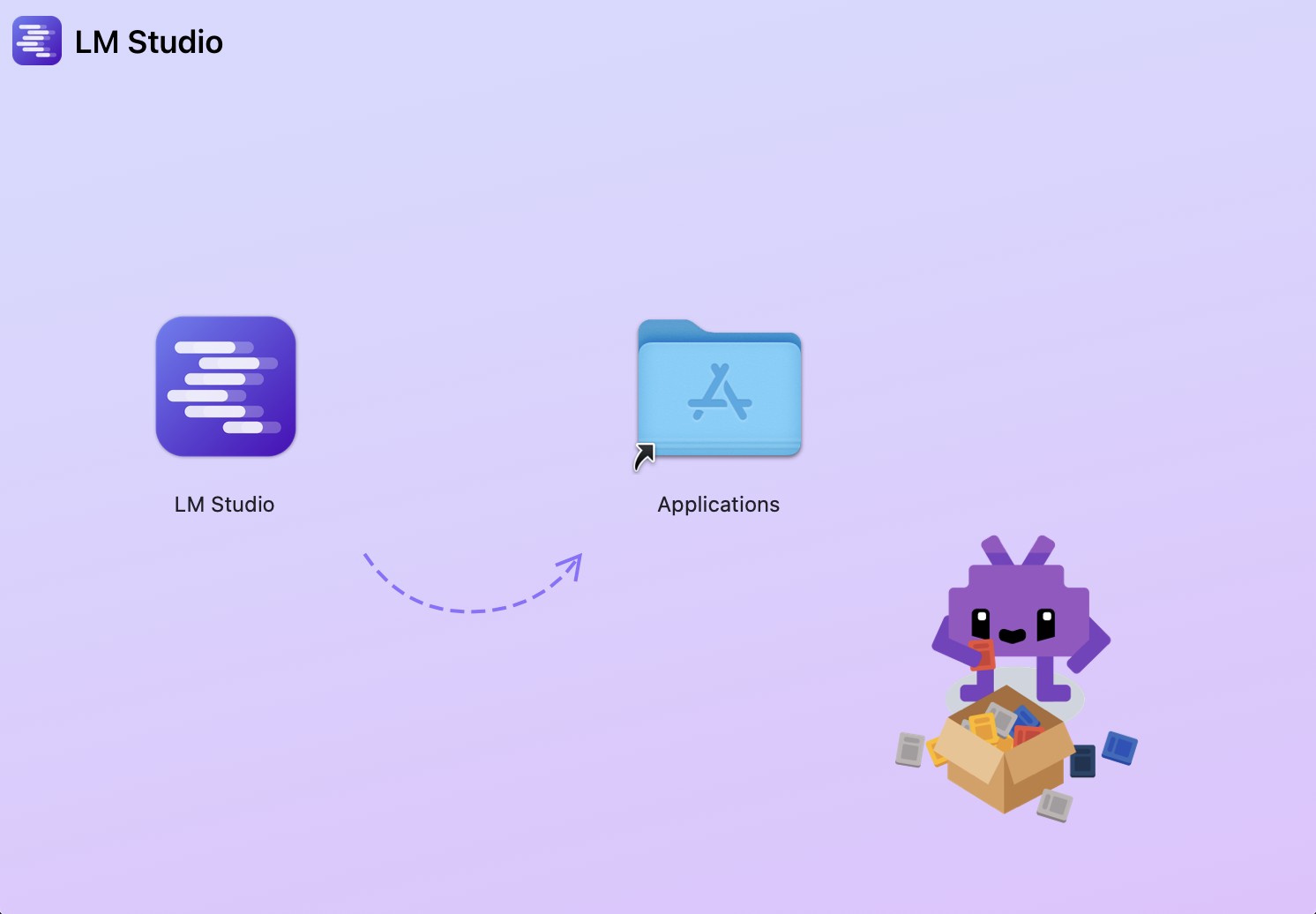 Drag LM Studio to the Applications folder to install it