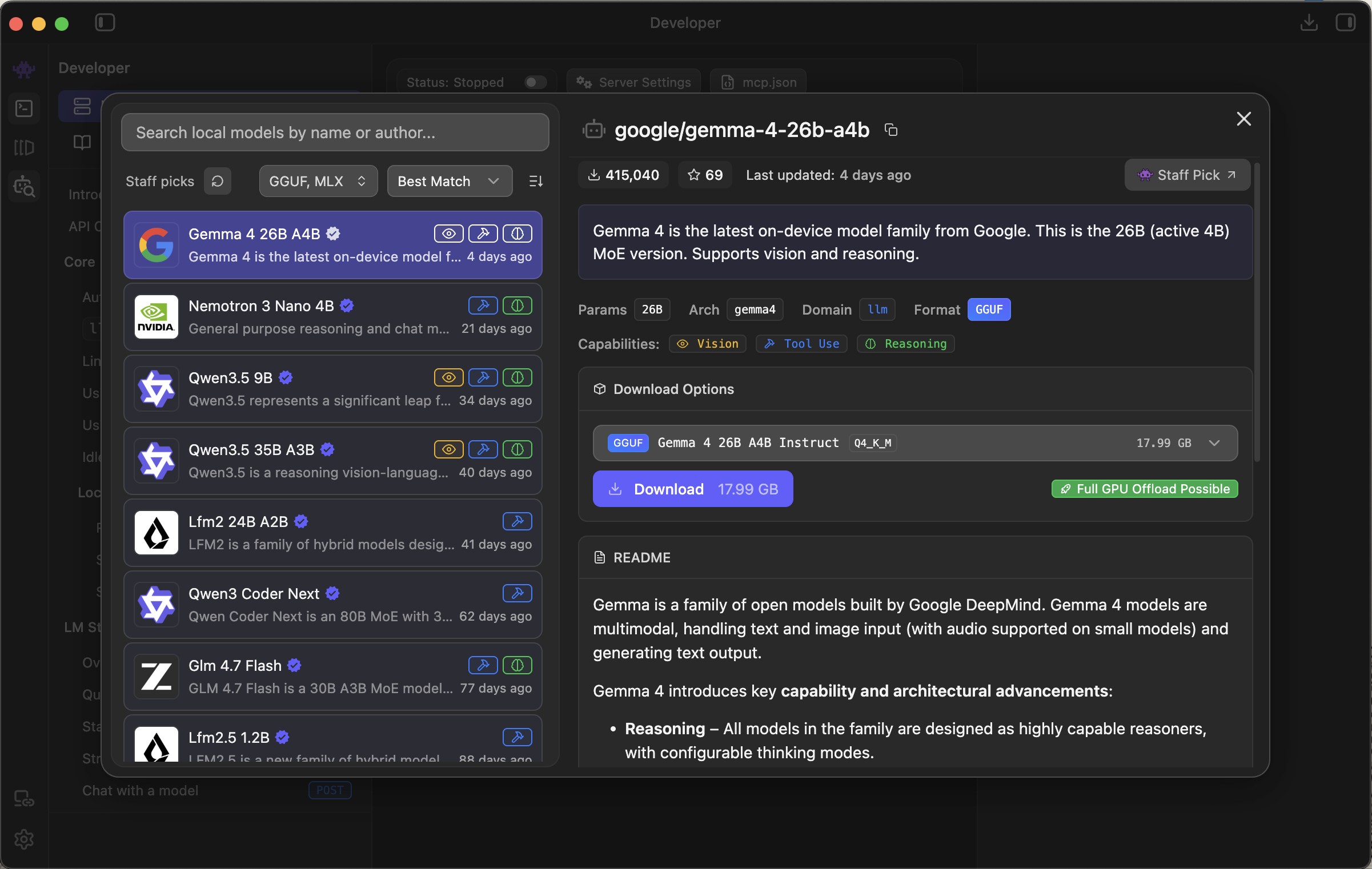 LM Studio Discover tab — search for Gemma 4 models