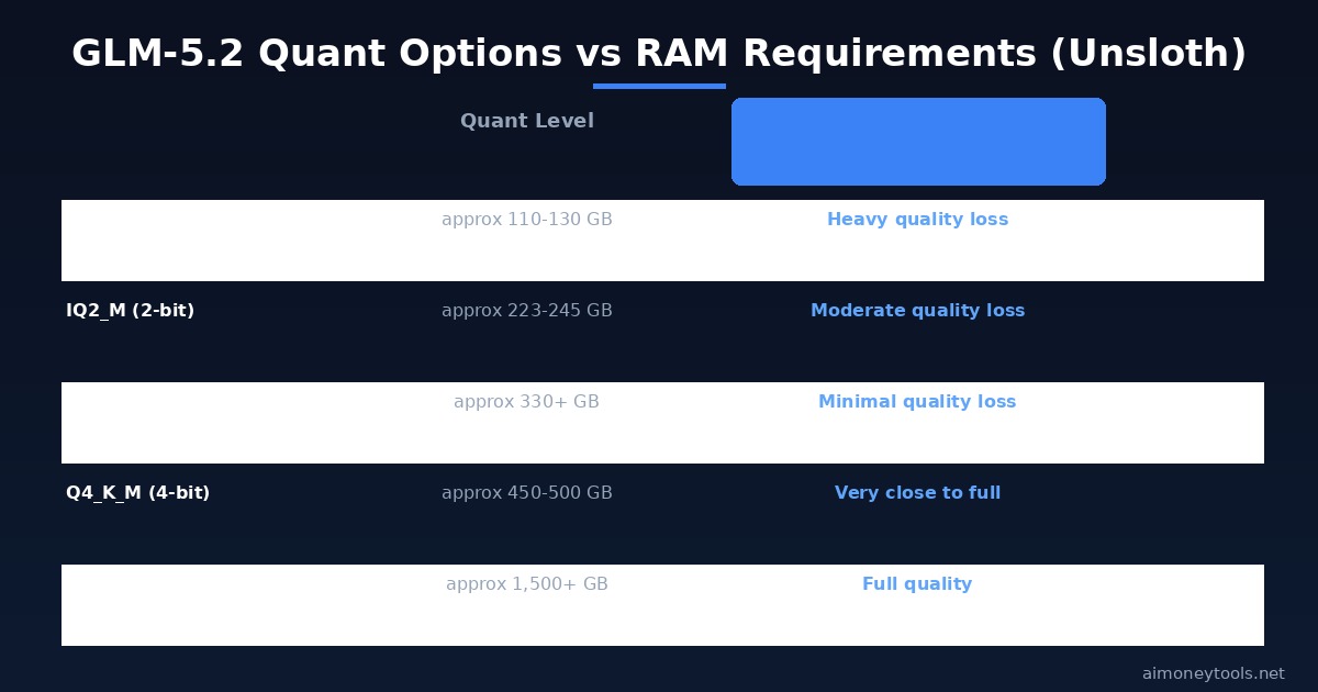 GLM-5.2 quantization levels and RAM requirements — Unsloth GGUF guide