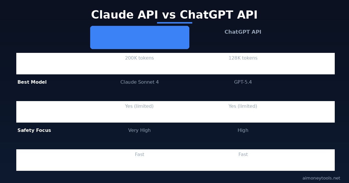 Claude API vs ChatGPT API comparison: context window, models, safety, speed