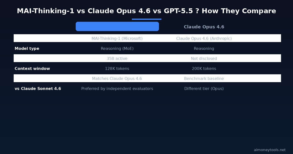 MAI-Thinking-1 vs Claude Opus 4.6 vs GPT-5.5 comparison