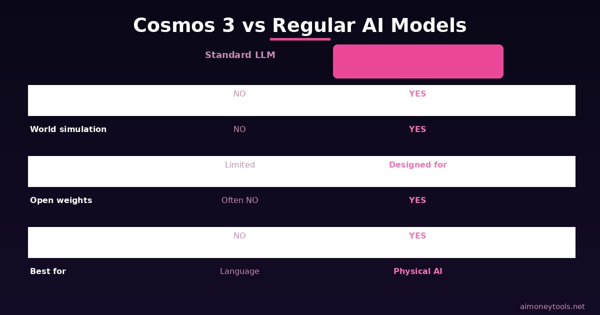 Cosmos 3 compared to standard AI language models