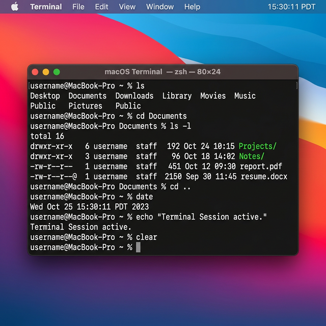 The macOS Terminal — a window with a dark background showing your username and a blinking cursor