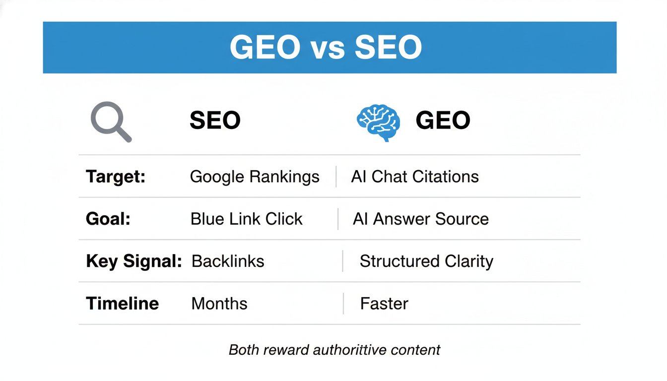 GEO vs SEO comparison illustration